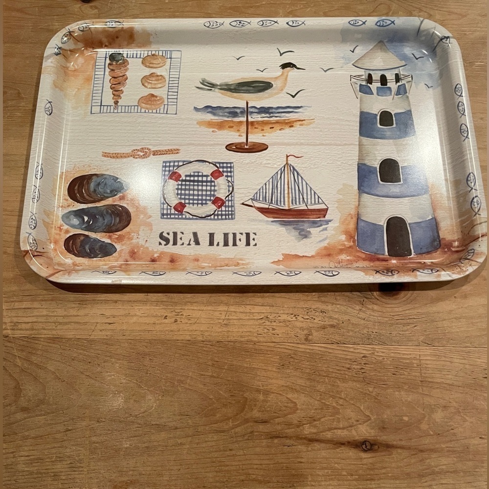 Signed Alie Kruse Kolk Melamine Nautical Lighthouse Beach Tray Coastal 18x12